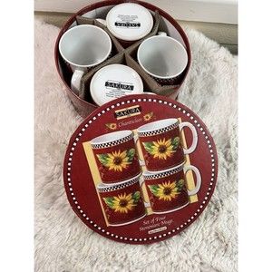 Sakura Chanticleer Sunflower Mug Red Coffee Cup Sally Eckman Roberts Vintage NIB